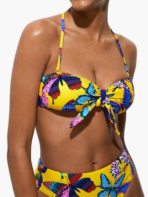 Desigual Yellow Knotted Butterfly Bikini Top