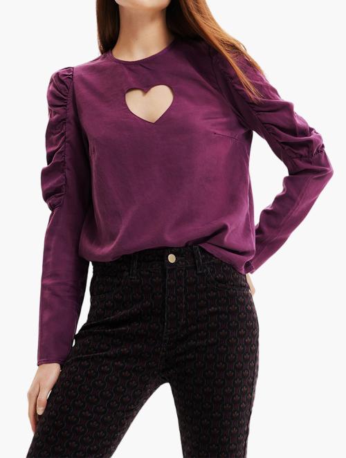 Desigual Maroon Balloon-Sleeve Heart Blouse