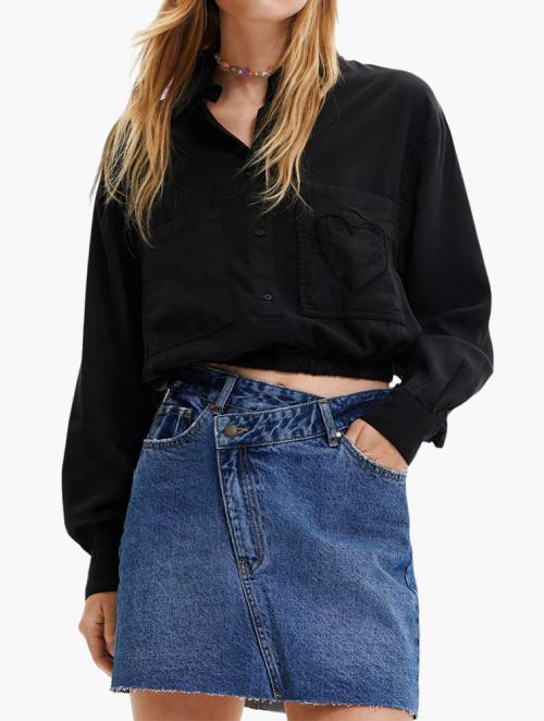 Desigual Black Cropped Heart Pocket Shirt