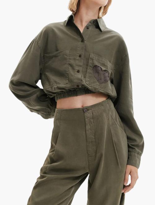 Desigual Khaki Cropped Heart Pocket Shirt