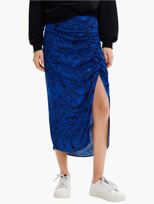 Desigual Blue Lida Slim Midi Slit Skirt
