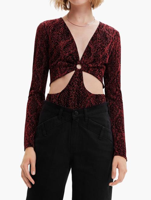 Desigual Red Wildcarlet Shiny Cut-Out Bodysuit
