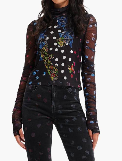 Desigual Black Ruby Tulle Patchwork T-shirt