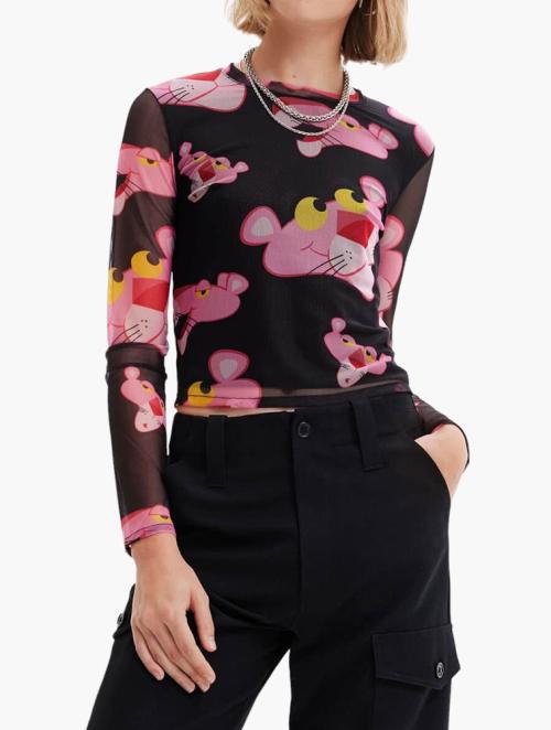 Desigual Black & Tulle Pink Panther All-over Print T-shirt