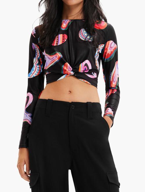 Desigual Black & Multi Fantasy Cropped T-shirt