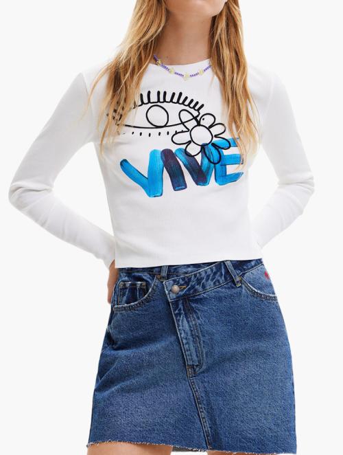 Desigual White Cropped “Vive” T-shirt