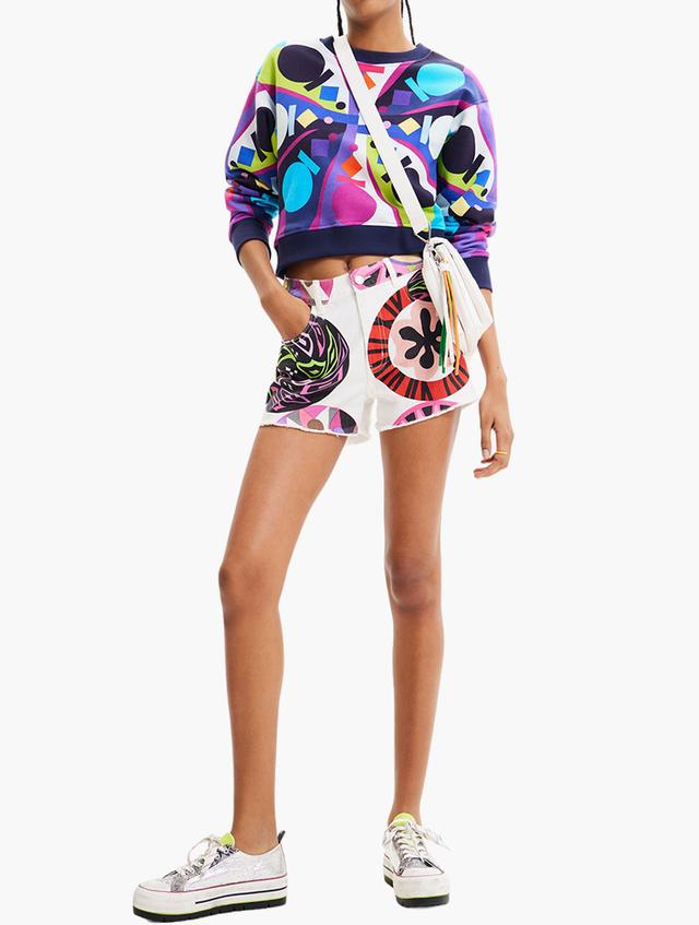 Desigual White & Multi Denim Shorts