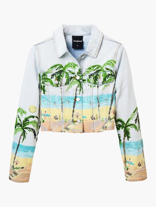Desigual Blue Beach Print Denim Jacket