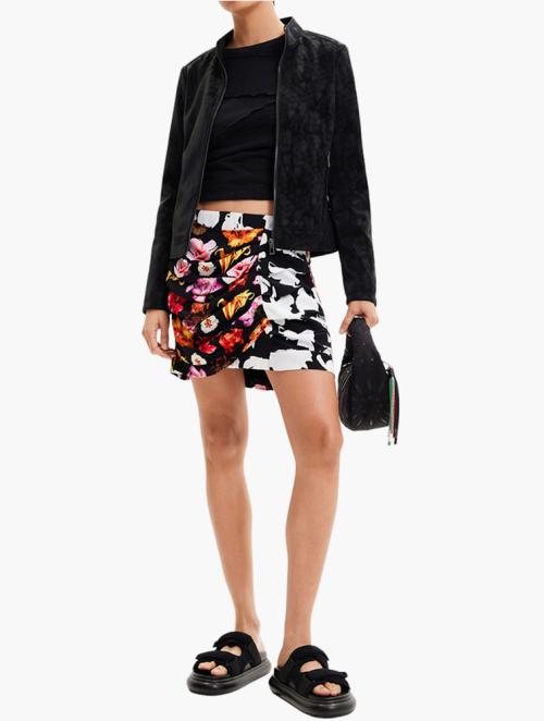 Desigual Black Draped Floral Mini Skirt