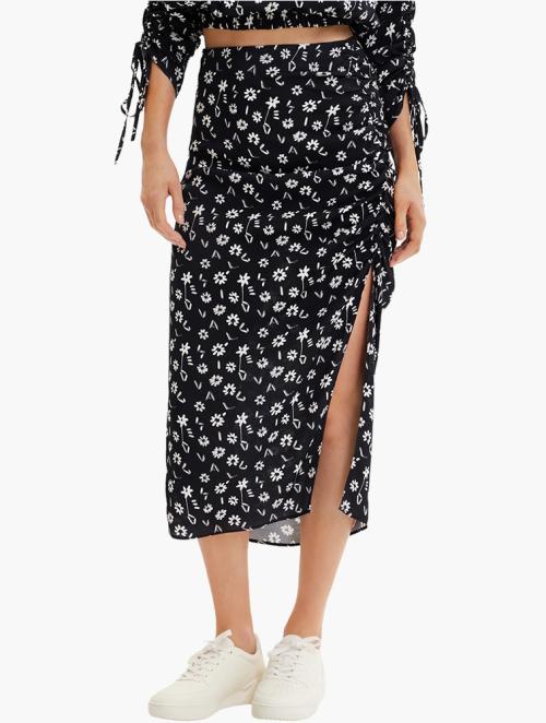 Desigual Black Floral Slit Midi Skirt