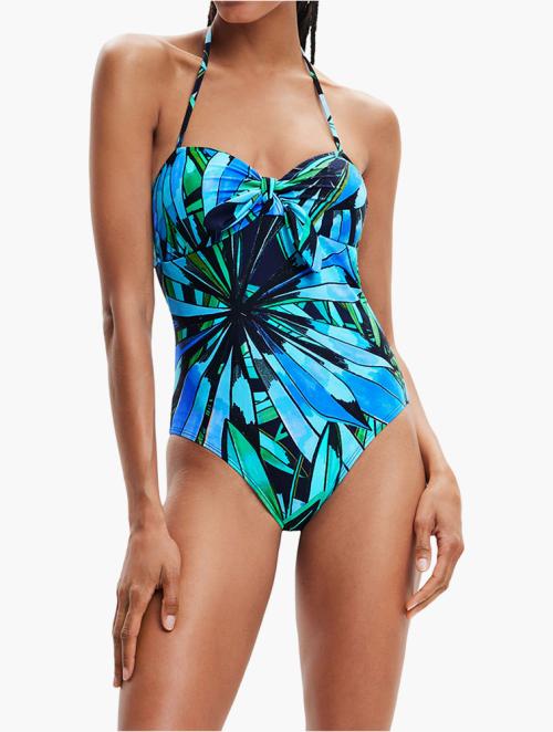 Desigual Blue One-piece Tropical Knot Swimsuit