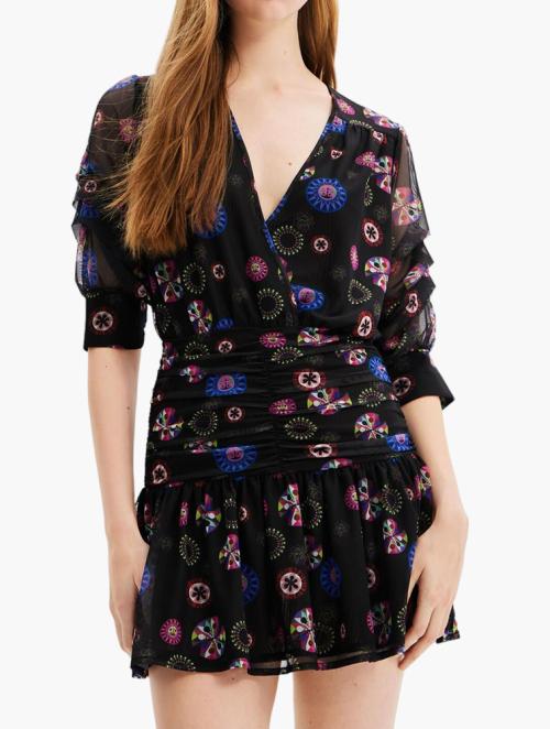 Desigual Black Draped Short Dress