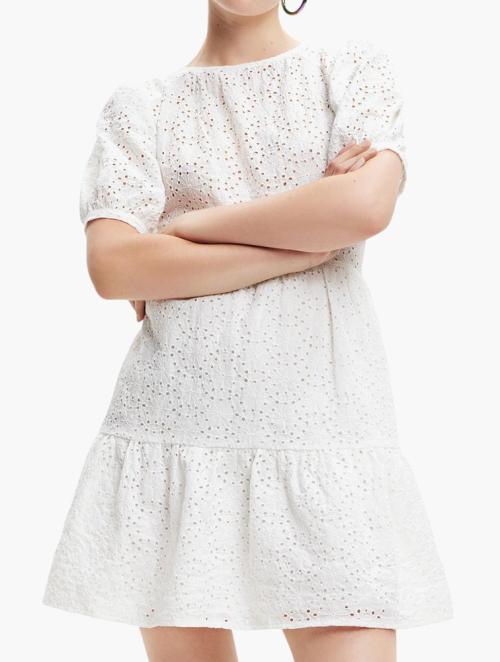 Desigual White Short Swiss Embroidery Dress