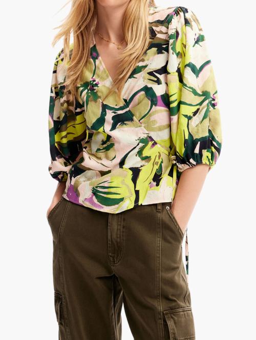 Desigual Green Floral Wrap Blouse