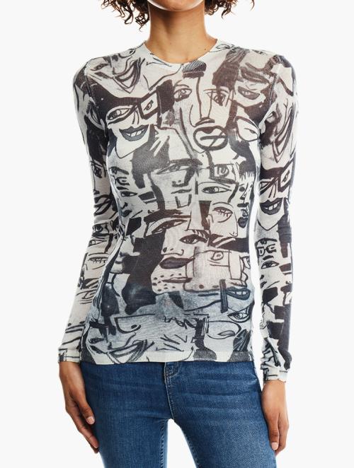 Desigual Black & White Face Art Print Pullover