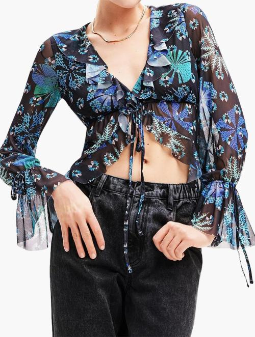 Desigual Blue Lua Ruffled Tulle Blouse