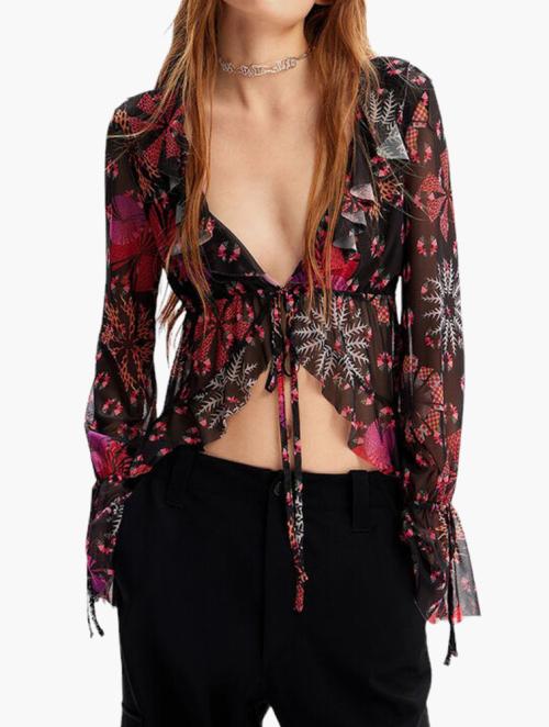 Desigual Pink Lua Ruffled Tulle Blouse