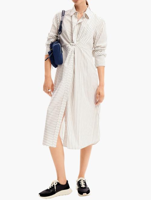 Desigual White Striped Midi Shirt Dress