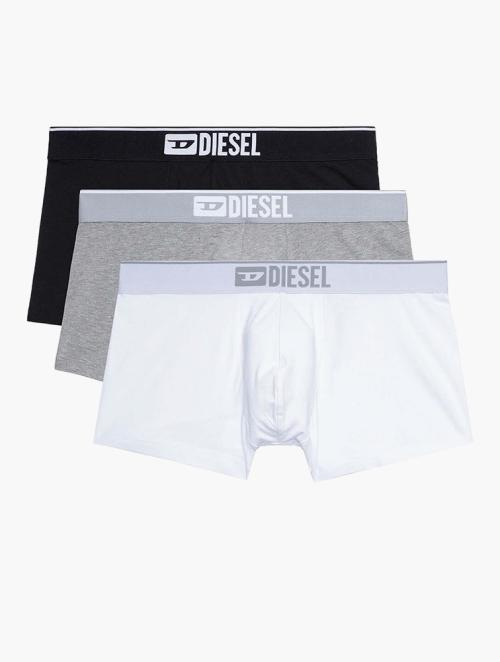 Diesel White & Grey Umbx Damien Boxer Shorts 3-Pack