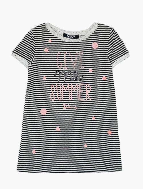 DKNY Kids Black & White Stripe Printed T-Shirt Dress