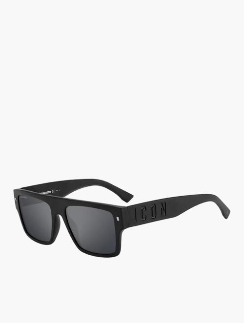 Dsquared Silver Mirror & Matte Black Rectangular Flat Top Sunglasses