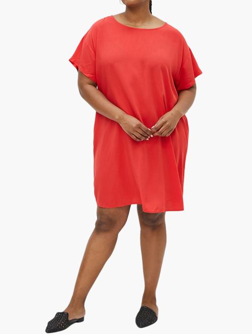 edit Plus Basic Woven Shift Dress - Red
