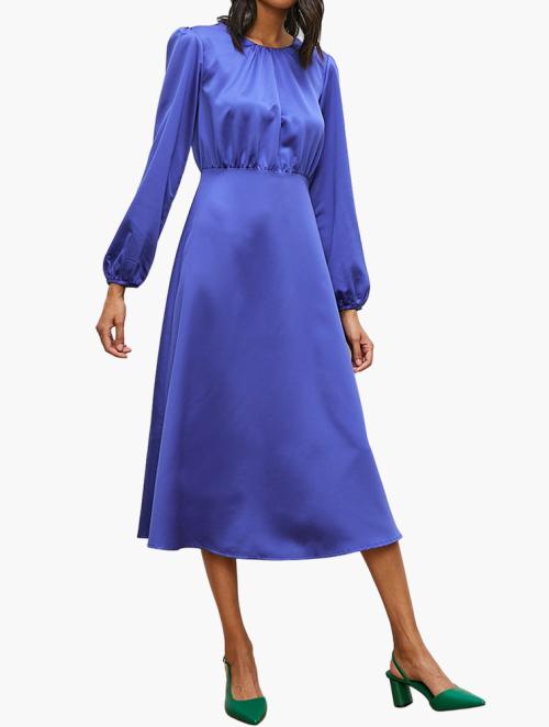 edit Satin Blue Detail Empire Midi Dress - Indigo Blue