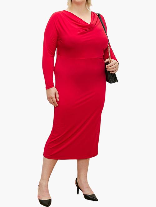 edit Plus Draped Front Long Sleeve Knit Dress - Red