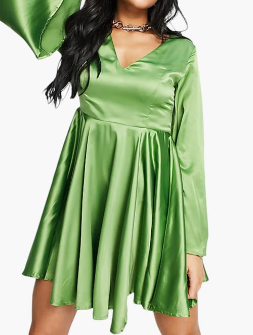 EI8TH HOUR Green Satin Skater Dress