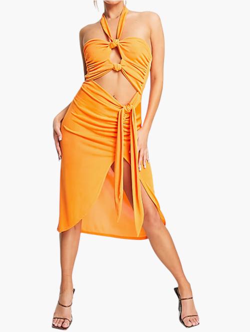 EI8TH HOUR Orange Slinky Halterneck Midi Dress