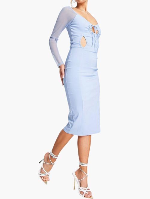 EI8TH HOUR Blue Mesh Detail Midi Dress