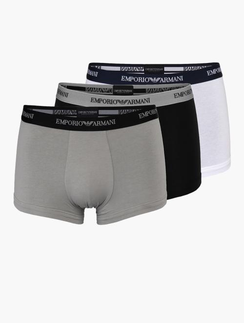 EMPORIO ARMANI Black, White & Grey Trunk Underwear 3 Pack