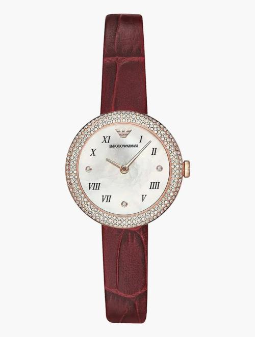 EMPORIO ARMANI Red Studded Leather Two-Hand Watch