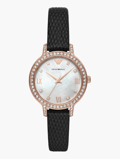 EMPORIO ARMANI Black & Rose Gold Cleo Round Stainless Steel Watch