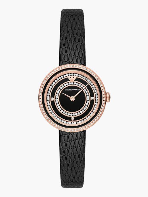 EMPORIO ARMANI Black Studded Two-Hand Leather Watch