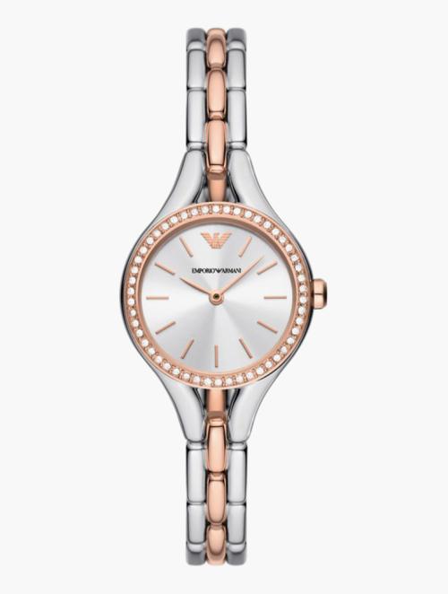 EMPORIO ARMANI 2T Silver/Rose Round Chiara Watch