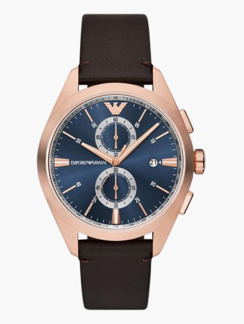 EMPORIO ARMANI Brown & Rose Gold Round Claudio Watch