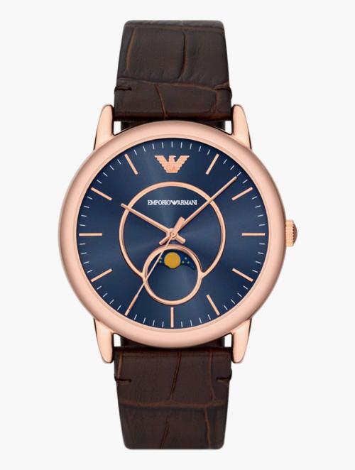 EMPORIO ARMANI Brown & Rose Gold Round Luigi Watch