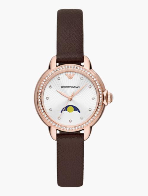 EMPORIO ARMANI Brown & Rose Gold Round Mia Watch