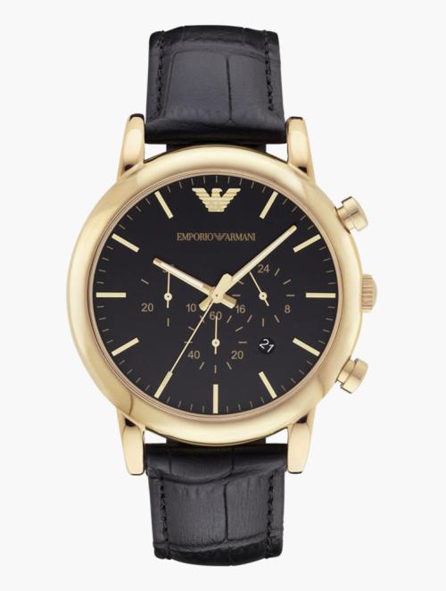 EMPORIO ARMANI Black & Gold Round Luigi Watch