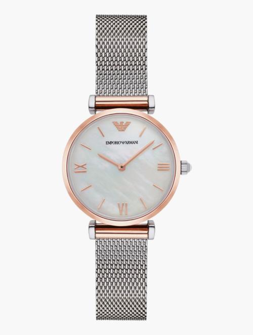 EMPORIO ARMANI 2T Silver/Rose Round Gianni T-Bar Watch