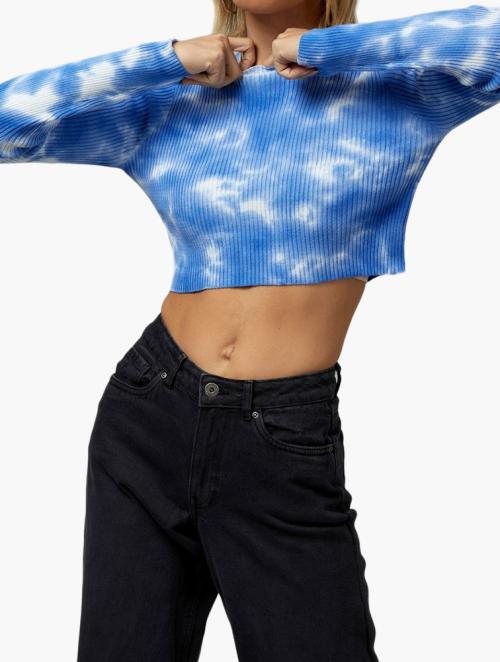 Factorie Long Sleeve Tie Dye Crew Neck Top - Blue Tie Dye