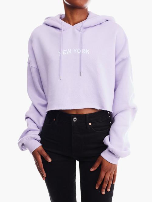 Factorie Slouchy Crop Hoodie - Lavender/Ny