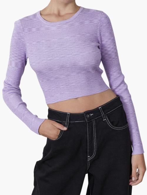 Factorie Long Sleeve Open Back Top - Lilac Space Dye