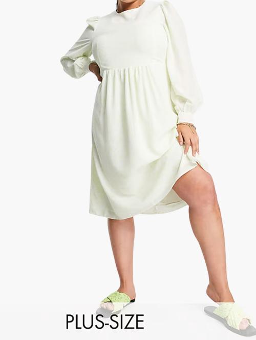 Fashion Union Lime Floral Plus Balloon Sleeves Midi Smock Dress