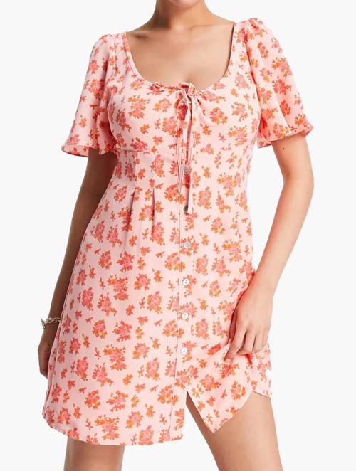 Fashion Union Pink Vintage Floral Mini Smock Dress