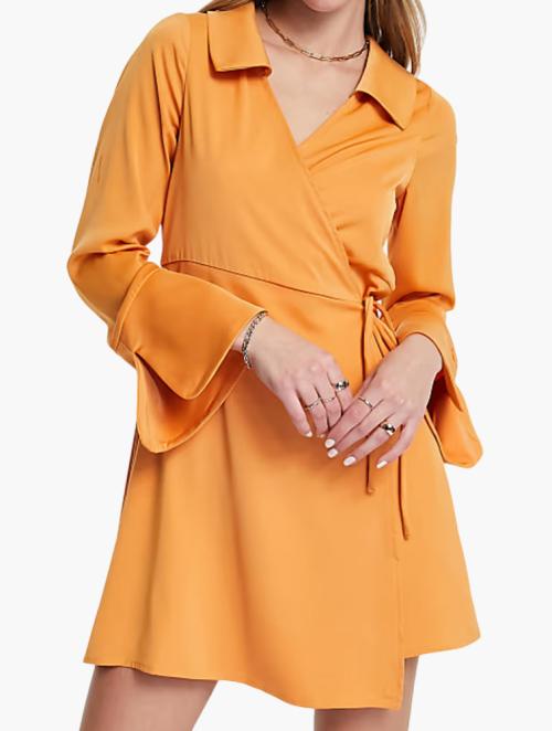 Fashion Union Orange Satin Wrap Front Mini Dress