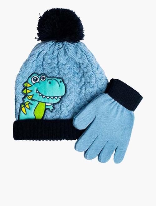 Fashionation Boys Blue Graphic Beanie & Gloves Set 2 Pack