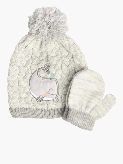 Fashionation Infants Fashionation Grey Beanie & Mitten 2 Piece Set