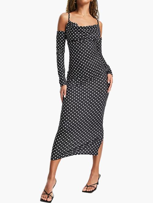 Femme Luxe Black & White Spot Print Luxe Strappy Midi Dress